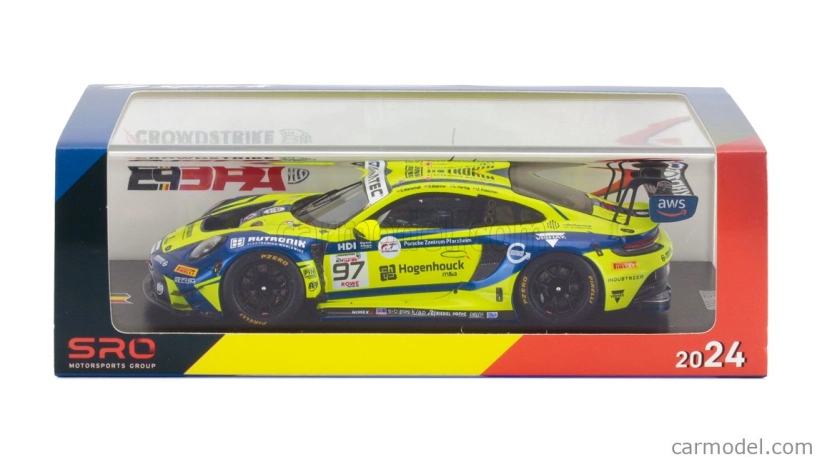Iskrový model Porsche 911 992 Gt3 R 4.2l Team Rutronik Racing N 97 24h Spa 2024 Dustin Blattner - Richard Robichon - Dennis Marschall - Loek Hartog 1:43 Žltá Modrá