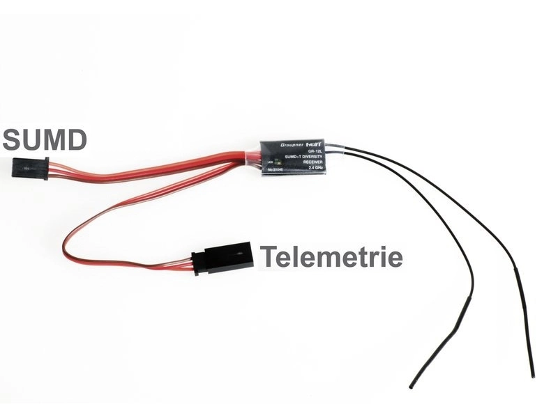 GR-12L SUMD prijímač s telemetriou HoTT, dve antény (náhrada za S1046)