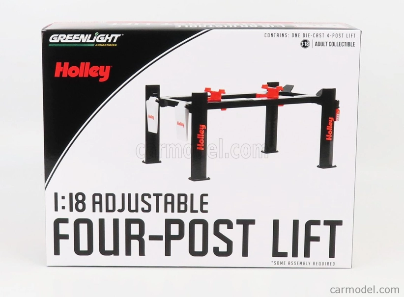 Greenlight Accessories Holley Performance Garážový set Officina - Ponte Sollevatore Auto - Four Post Lift 1:18 Čierna červená biela