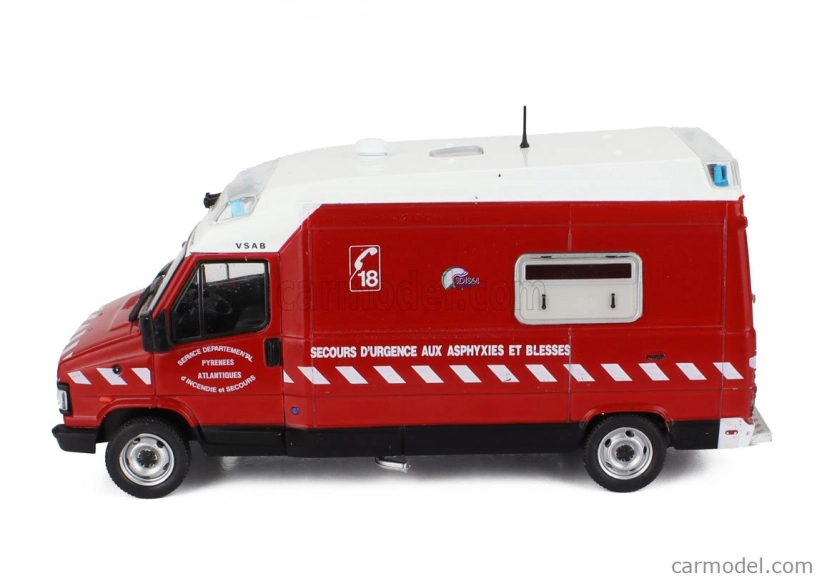 Edicola Peugeot J5 Maxum Van Fire Engine Secours D'urgence Aux Asphyxies Et Blesses 1982 1:43 červená biela