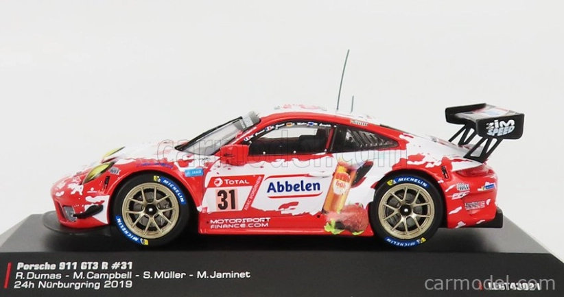 Ixo-models Porsche 911 991-2 Gt3 R Team Frikadelli Racing N 31 24h Nurburgring 2019 S.muller - R.dumas - M.campbell - M.jaminet 1:43 Červená biela
