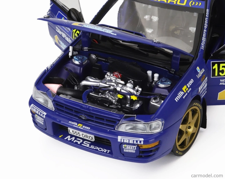 Sun-star Subaru Impreza 555 N 15 Rally Mythical Cars 2023 Alister Mcrae - Stuart Loudon Logiman 1:18 Modrá Bílá