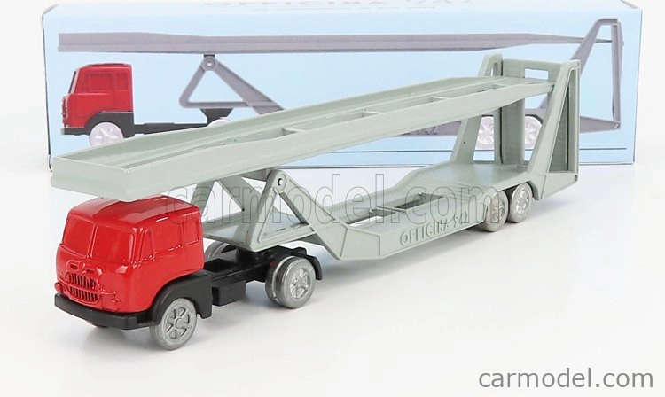 Officina-942 Fiat 682 T2 Truck Bisarca Car Transporter 1955 1:76 Červená strieborná
