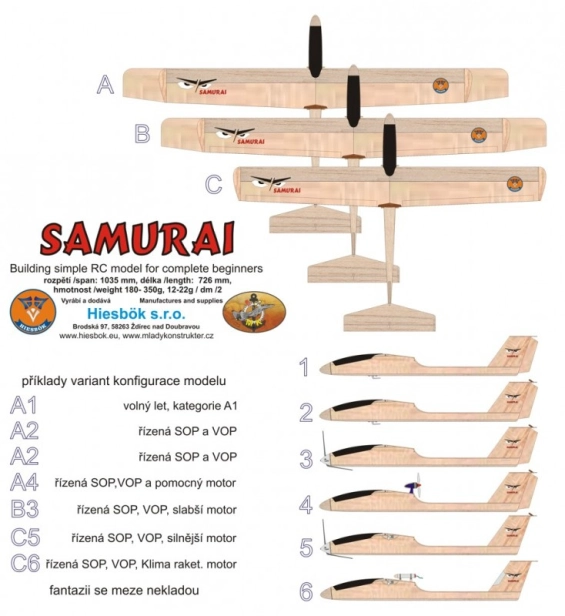 SAMURAI kit RC model, rozpätie 1035-1265mm, Hiesb.