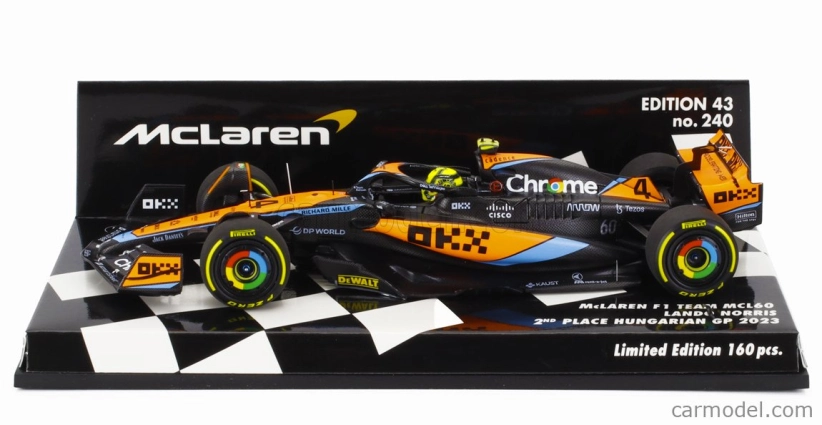 Minichamps Mclaren F1  Mcl60 Team Mclaren N 4 2nd Hungarian Gp 2023 Lando Norris 1:43 Bílá Oranžová Černá