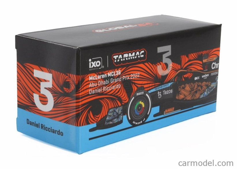 Tarmac Mclaren F1  Mcl36 Team Mclaren N 3 Abu Dhabi Gp 2022 Daniel Ricciardo 1:64 Oranžová Světle Modrá