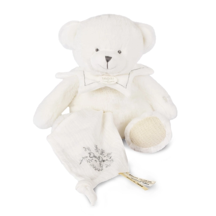 Doudou Darčeková sada Plyšový medvedík s dečkou 30 cm béžový