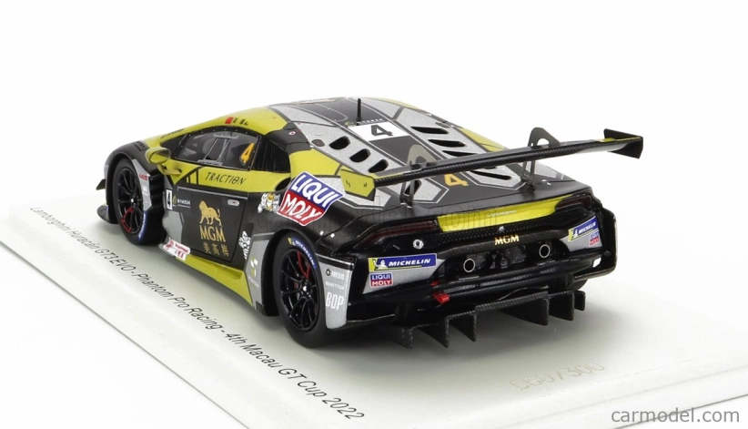 Spark-model Lamborghini Huracan Gt3 Evo Team Phantom Pro Racing N 4 4. Gt Cup Macau 2022 Ling Kang 1:43 Žltá čierna