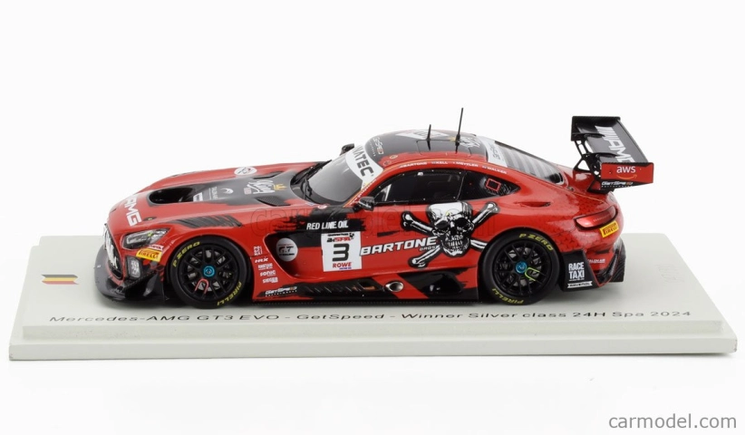 Spark-model Mercedes benz Amg Gt3 Evo 6.2l V8 Team Getspeed N 3 Winner Silver Class 24h Spa 2024 Yannik Mettler - James Kell - Anthony Bartone - Aaron Walker 1:43 Červená Černá