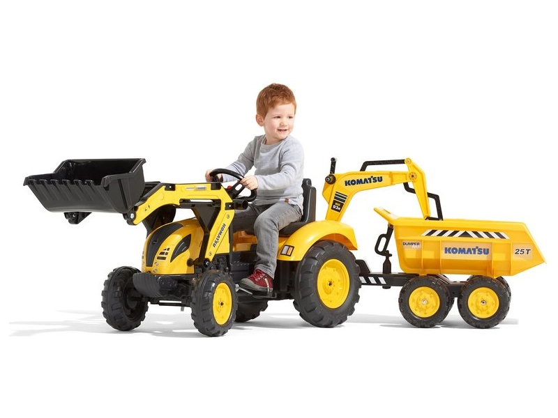 FALK – Šliapací traktor Komatsu s bagrom a maxi vlečkou