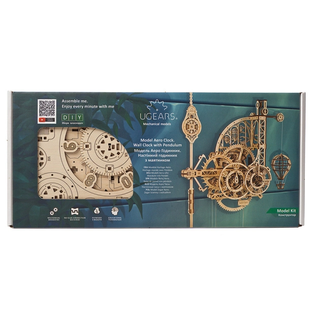 Ugears 3D dřevěné mechanické puzzle Nástěnné hodiny Aero - poškozený obal