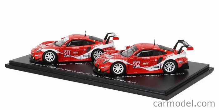 Spark-model Porsche 911 991 Rsr Team Porsche Gt Coca-cola N 911 Petit Le Mans 2019 P.pilet - N.tandy - F.makowiecki + N 912 Petit Le Mans 2018 E.bamber - L.vanthoor - M.jaminet 1:64 červená biela