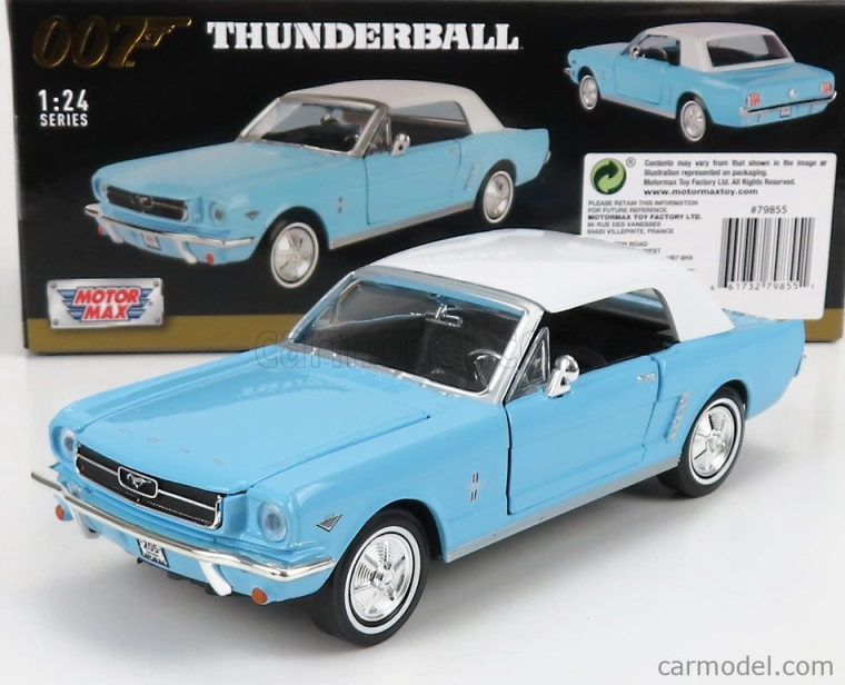 Motor-max Ford usa Mustang Convertible Spider 1967 - 007 James Bond - Thunderball - Operazione Tuono 1:24 Světle Modrá Bílá