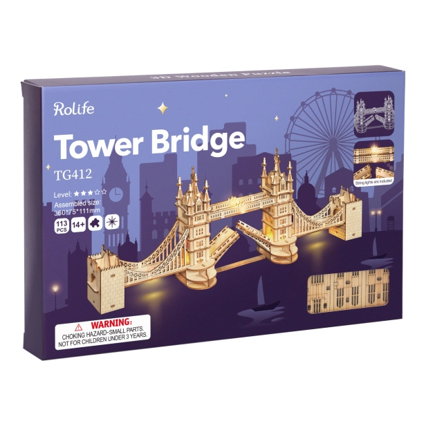 RoboTime Drevené 3D puzzle Tower Bridge svietiace