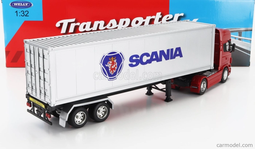 Welly Scania R730 V8 Truck Cassonato 2015 1:32 Červená strieborná