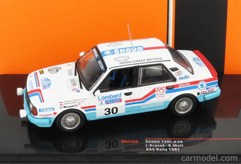 Ixo-models Škoda 130l N 30 Rally Rac Lombard 1987 L.Krecek - B.Moti 1:43, bílá