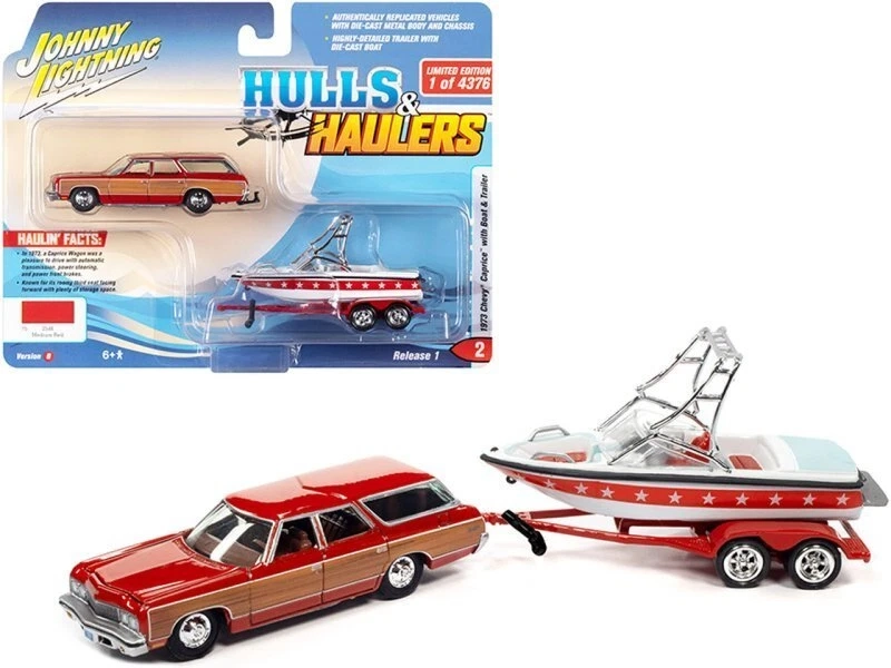 Johnny lightning Chevrolet Caprice 1973 With Trailer And Motorboat 1:64 Červená | RCprofi.cz