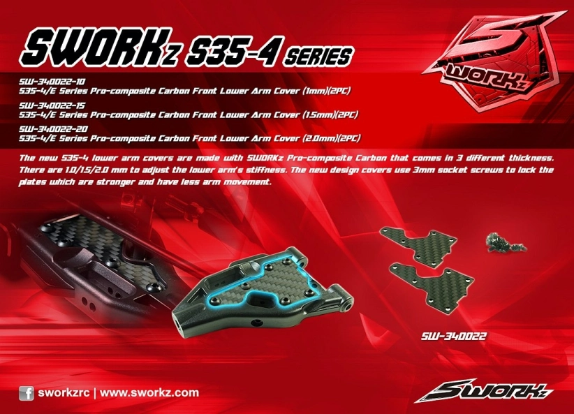 SWORKz uhlíková vzpera spodného predného ramena, 2,0 mm vrátane skrutiek, 2 ks