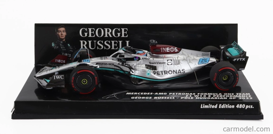 Minichamps Mercedes gp F1 W13e Team Mercedes-amg Petronas F1 N 63 Pole Position Hungarian Gp 2022 George Russell 1:43 Silver Green