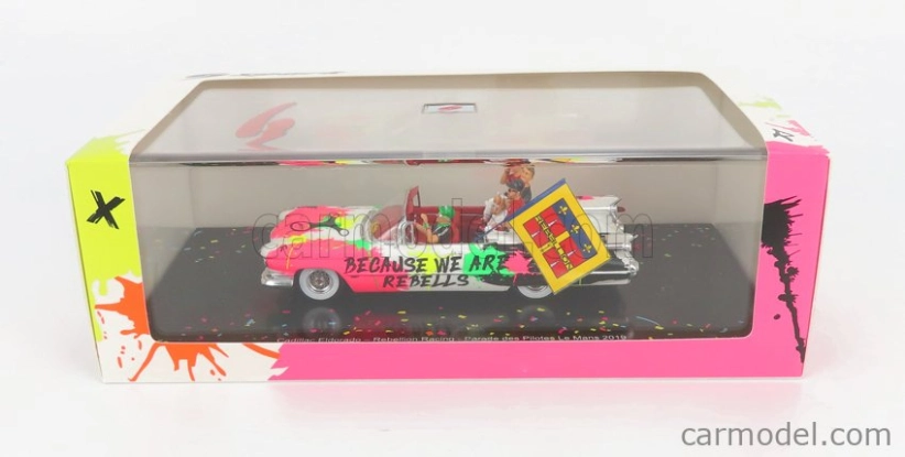Spark-model Cadillac Eldorado Biarritz Cabriolet 1959 - Parade Des Pilotes Team Rebellion Racing 24h Le Mans 2019 T.laurent - G.menezes - N.berthon 1:43 Biela Ružová Čierna