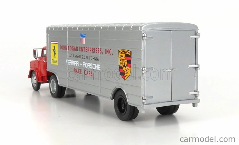 Schuco GMC Truck Car Transporter Team John Edgard Enterprises Inc. Los Angeles California Ferrari - Porsche Race Cars 1950 1:43 Červená Stříbrná