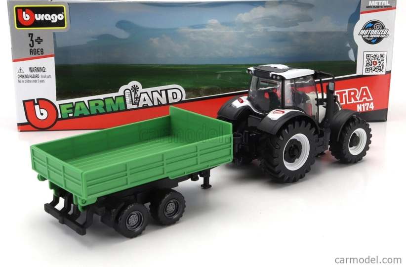 Bburago Valtra N174 Tractor With Tipping Trailer 2017 1:50 biela čierna zelená