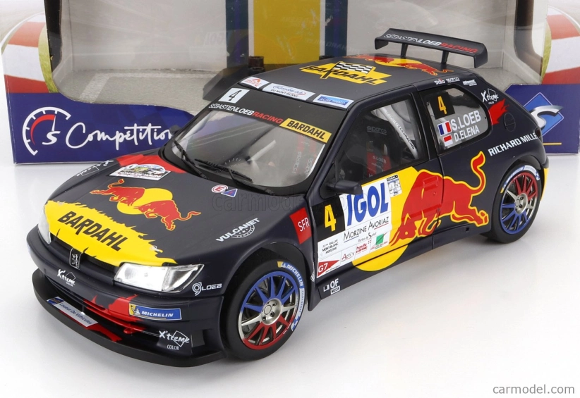 Solido Peugeot 306 Maxi Red Bull N 4 6. Rally Mont Blanc 2021 S.loeb - D.elena 1:18 Modrá žltá červená
