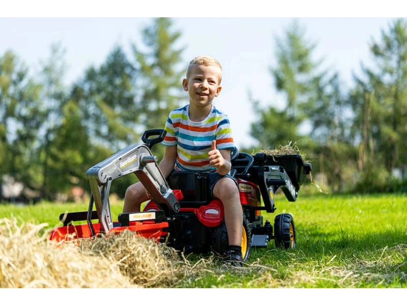 FALK – Šliapací traktor Farm Lander s nakladačom, rýpadlom a vlečkou červený