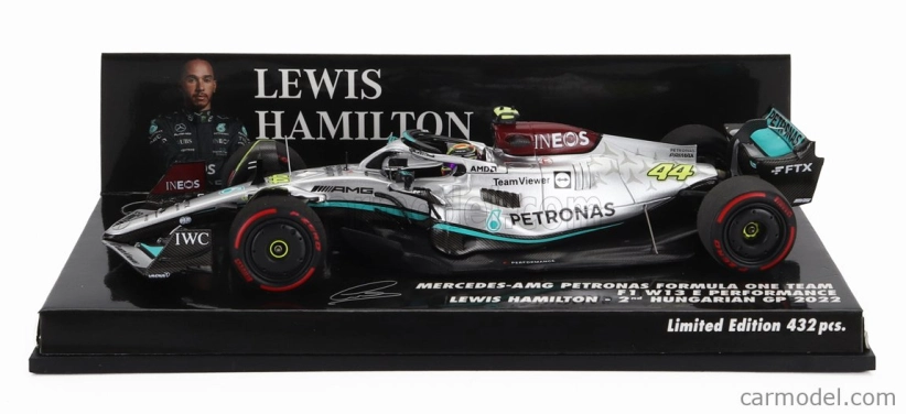 Minichamps Mercedes gp F1 W13e Team Mercedes-amg Petronas F1 N 44 2nd Hungarian Gp 2022 Lewis Hamilton 1:43 Silver Green