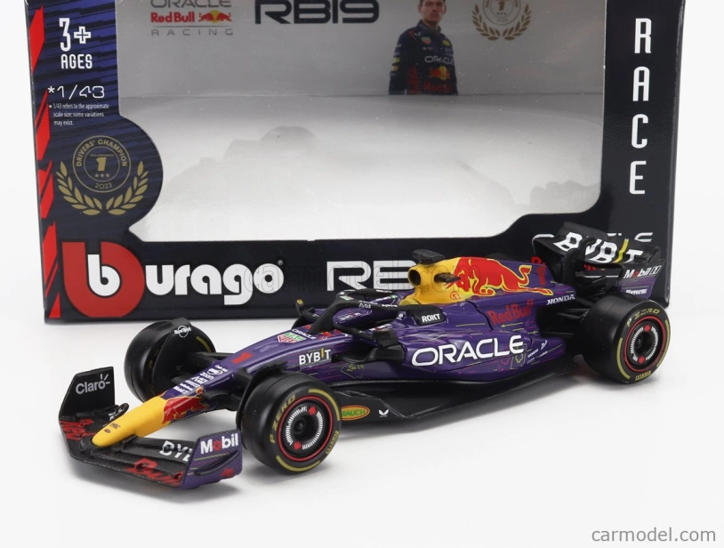Bburago Red bull F1 Rb19 Team Oracle Red Bull Racing N 1 World Champion Winner Las Vegas Usa Gp 2023 Max Verstappen 1:43 fialová žltá červená