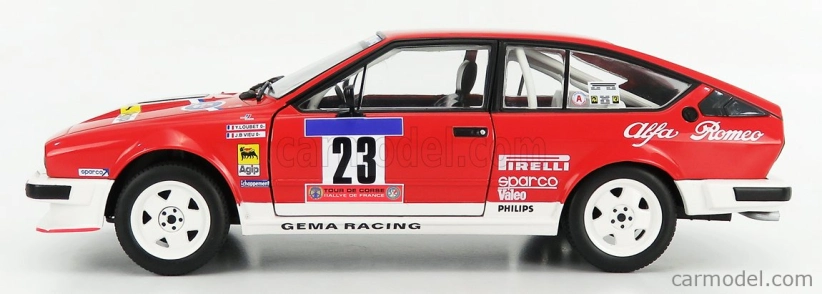 Solido Alfa romeo Alfetta Gtv6 N 23 Rally Tour De Corse 1985 Y.loubet - J.b.vieu 1:18 Červená Bílá