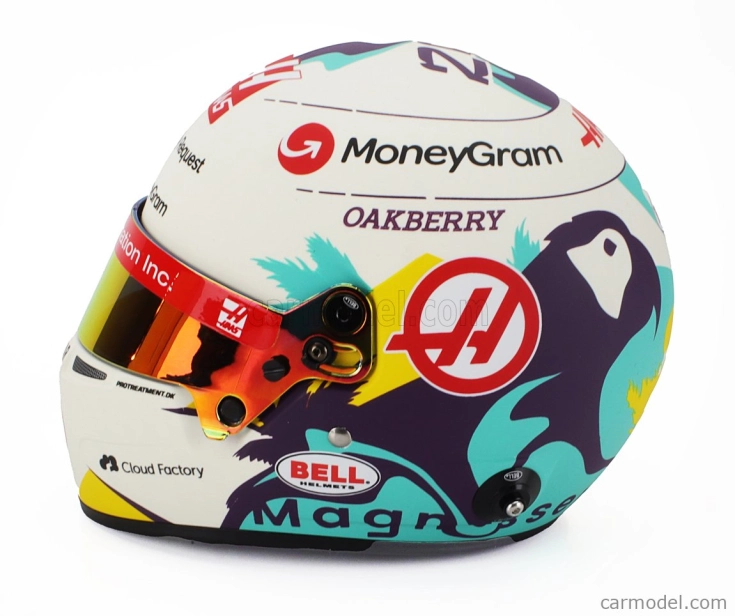 Mini helmet Bell helmet Casco Helmet F1 Kevin Magnussen Team Moneygram Haas N 20 Season 2024 1:2 Bílá