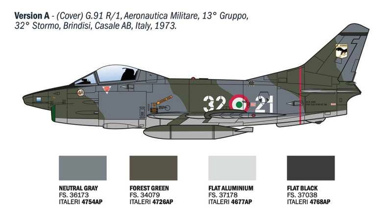Italeri Fiat G91r Military Airplane 1967 - Aereonautica Militare Italiana - Italian Air Force 1:48 /