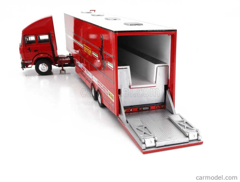 Brumm Iveco fiat Fiat Iveco 190 Truck Car Transporter Monaco Gp 1984 With 2x F1 Ferrari 126ck Turbo N 27 Michele Alboreto - N 28 Rene Arnoux + Figures And Accessories 1:43 Red