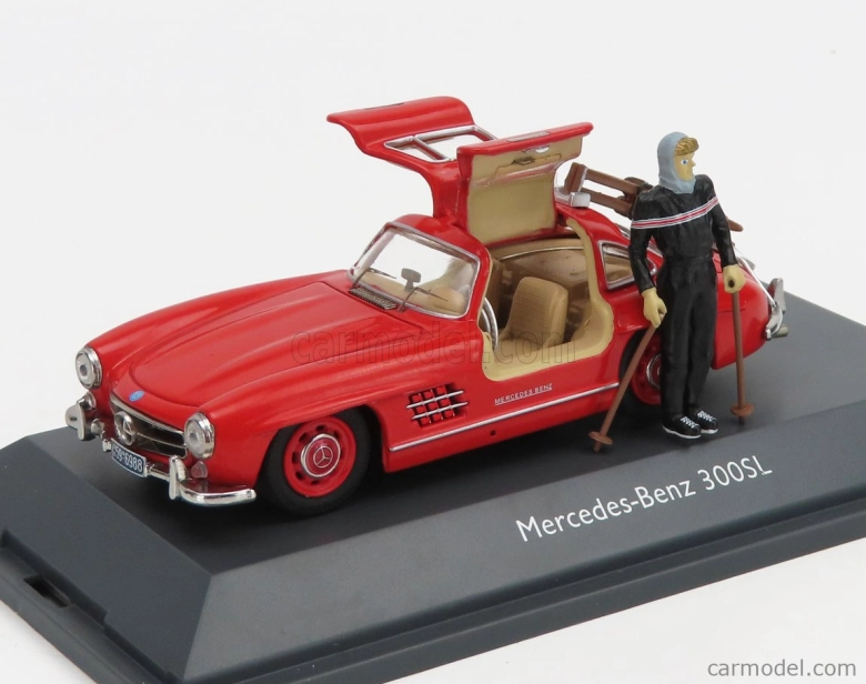 Schuco Mercedes benz 300sl Coupe Gullwing (w198) 1954 - Con Sci - With Figure And Ski 1:43 Red