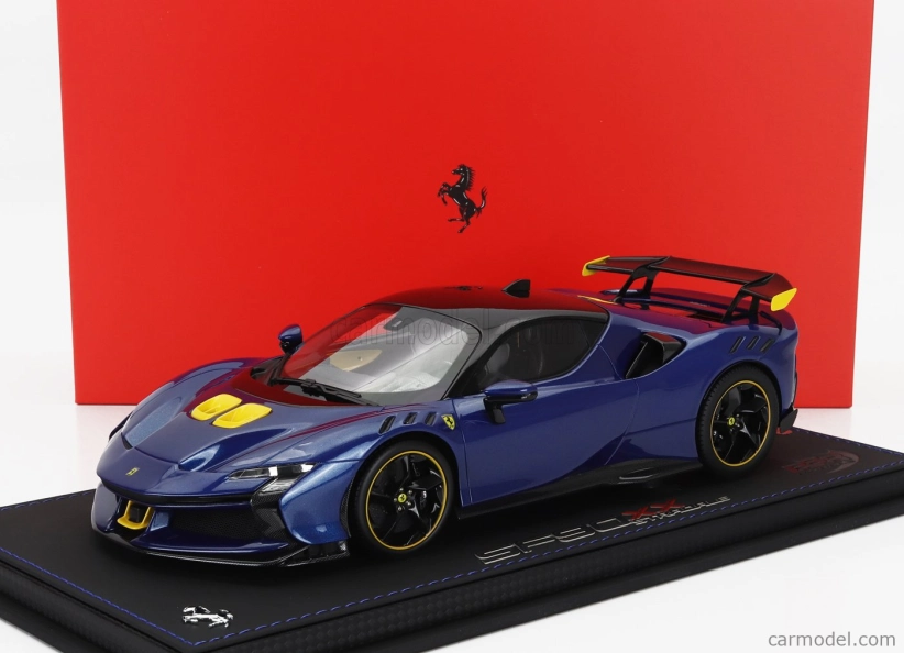 Bbr-models Ferrari Sf90 Xx Stradale 2024 - Con Vetrina - With Showcase 1:18 Blu Tour De France - Modrá Met Žlutá Černá
