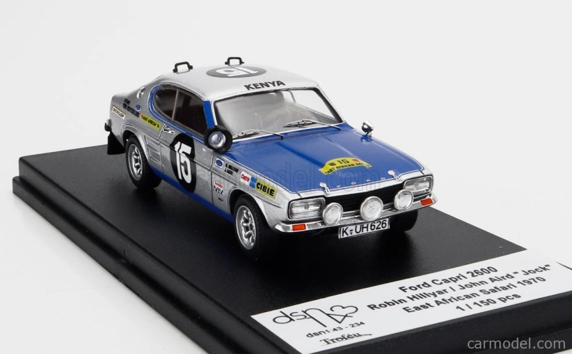Trofeu Ford england Capri 2600 (nočná verzia) N 15 Rally East African Safari 1970 Robin C. Hillyar - John Aird (jock) 1:43 Grey Met Blue