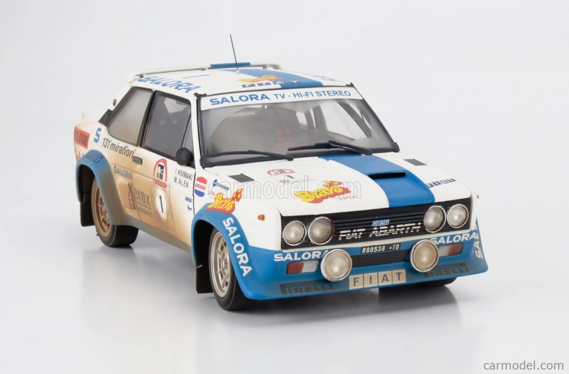 Kyosho Fiat 131 Abarth (špinavá a nočná verzia) N 1 Winner Rally 1000 Lakes 1980 Markku Alen - Ilkka Kivimaki 1:18 White Light Blue