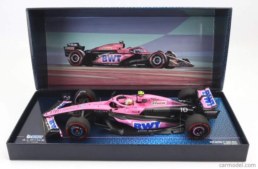 Minichamps Renault F1 A523 Team Bwt Alpine N 10 9th Bahrain Gp With Pit Board 2023 Pierre Gasly 1:18 Pink Black Blue