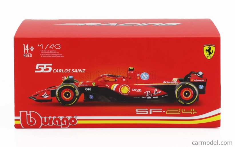 Bburago Ferrari F1 Sf-24 Team Scuderia Ferrari N 55 5th Emilia Romagna Imola Gp 2024 Carlos Sainz – With Pilot And Showcase 1:43 červená čierna