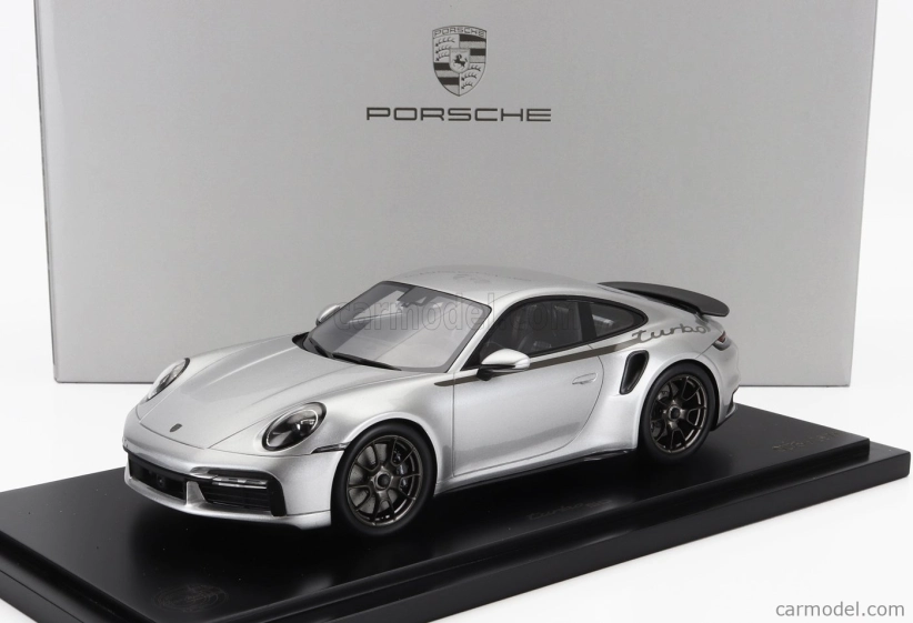 Spark-model Porsche 911 992 Turbo Coupe 2024 - 50th Anniversary 911 Turbo - Con Vetrina - With Showcase 1:18 Silver