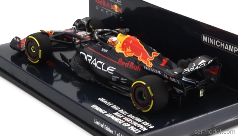 Minichamps Red bull F1 Rb19 Team Oracle Red Bull Racing N 1 Víťaz majstrovstiev sveta Japonsko Gp 2023 Max Verstappen 1:43 Matt Blue