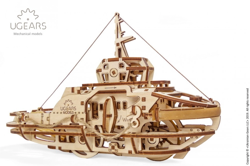 Ugears 3D dřevěné mechanické puzzle Remorkér
