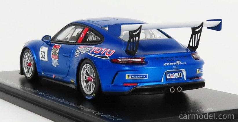 Spark-model Porsche 911 991 N 53 Porsche Carrera Cup France Champion 2018 A.guven 1:43 Blue