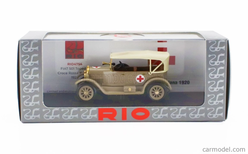 Rio-models Fiat 501 Torpedo Croce Rossa Ambulancia - Ambulanza Coloniale 1936 1:43 Vojenská zelená béžová