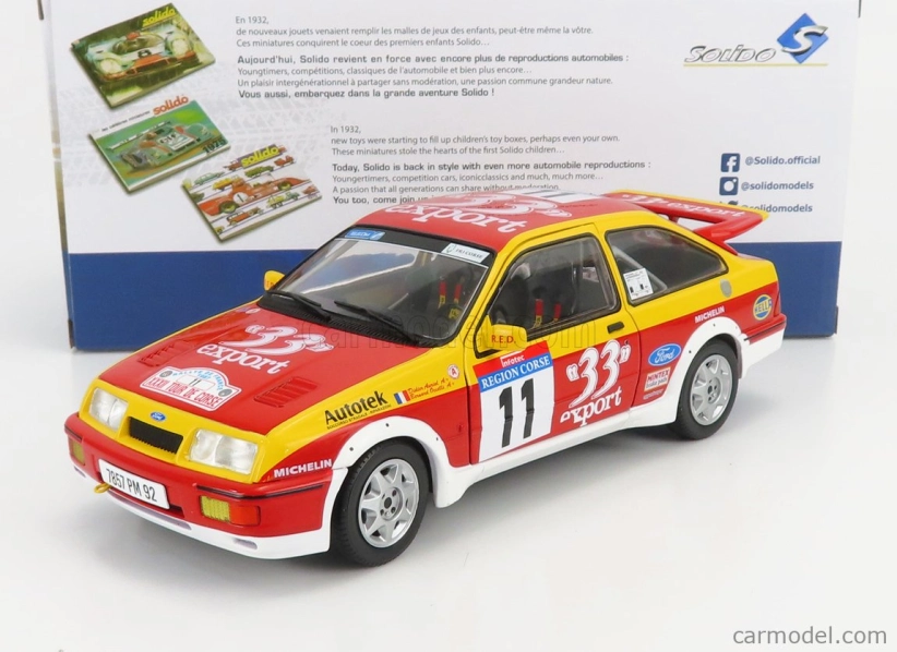 Solido Ford england Sierra Rs Cosworth N 11 Rally Tour De Corse 1987 D.auriol - B.occelli 1:18 Červená Žlutá