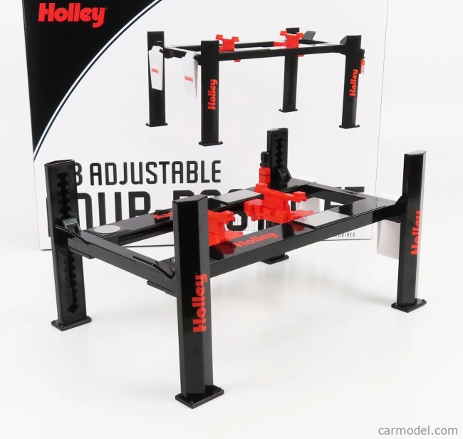 Greenlight Accessories Holley Performance Garážový set Officina - Ponte Sollevatore Auto - Four Post Lift 1:18 Čierna červená biela