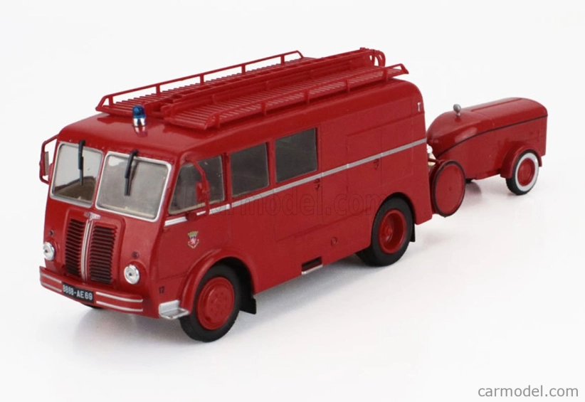 Edicola Berliet Gla 5f Truck Fpdgp Hasičské auto Bomberos Fin 2-assi s prívesom 1953 1:43 Červená