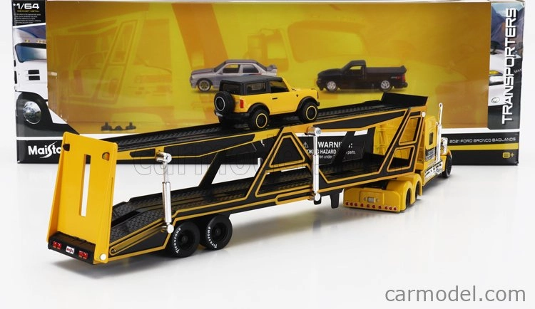 Maisto International Lonestar Truck Car Transporter With Ford Bronco Wildtruck 2021 1:64 žltá čierna