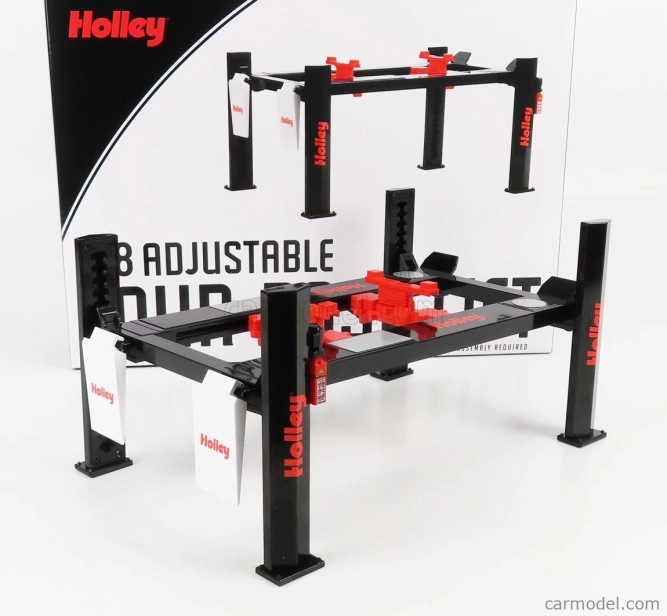 Greenlight Accessories Holley Performance Garážový set Officina - Ponte Sollevatore Auto - Four Post Lift 1:18 Čierna červená biela